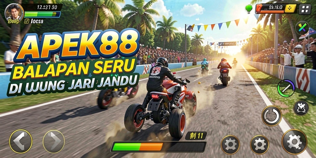 Tampilan gameplay APEK88 dengan aksi balapan yang mendebarkan.