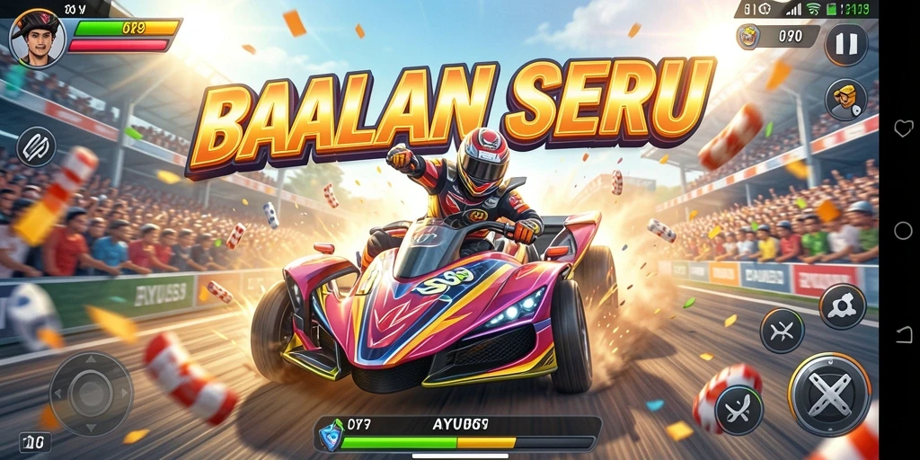 Screenshot gameplay AYU89 menampilkan balapan seru di lintasan yang menantang.