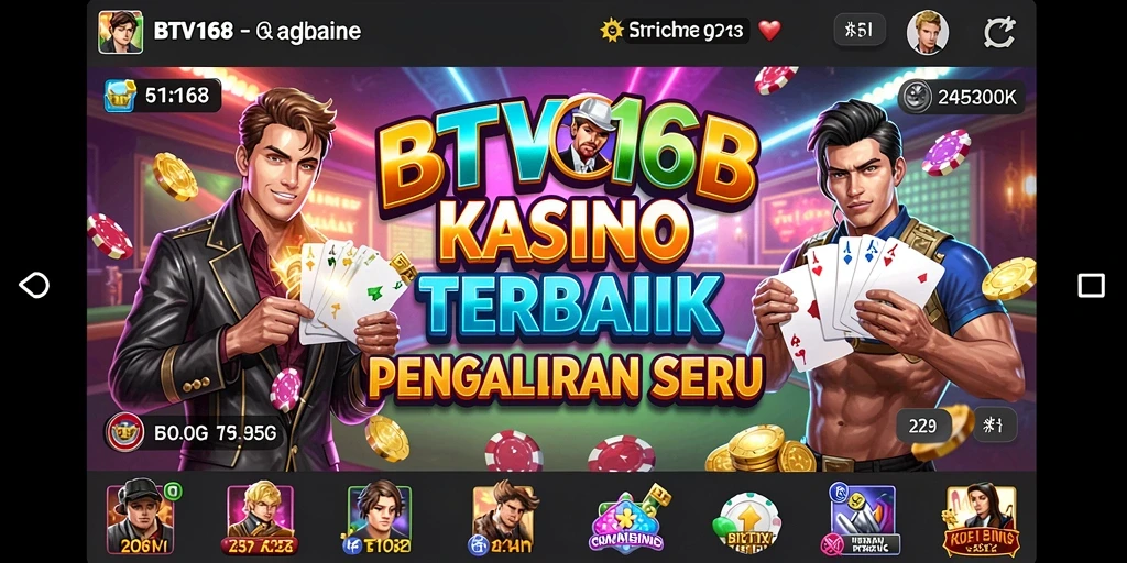 Screenshot utama BTV168 menampilkan gameplay Kasino yang mendebarkan.