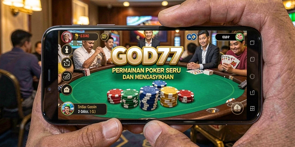 Tampilan seru gameplay Poker di GOD77 dengan pemain bersaing.