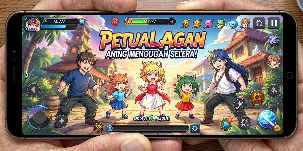 Tampilan gameplay yang menarik dari MT777 dengan karakter Anime yang dinamis.