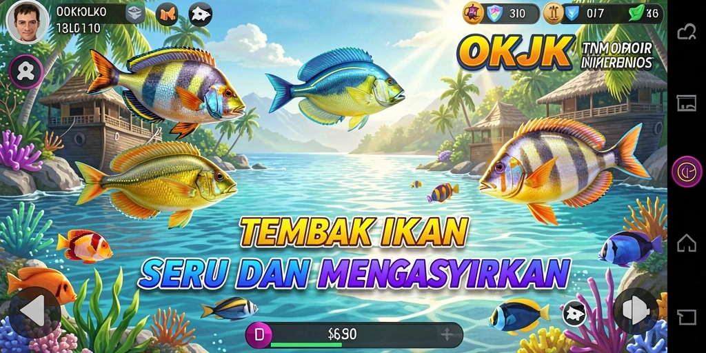 Gameplay seru dengan banyak ikan dan senjata menarik.