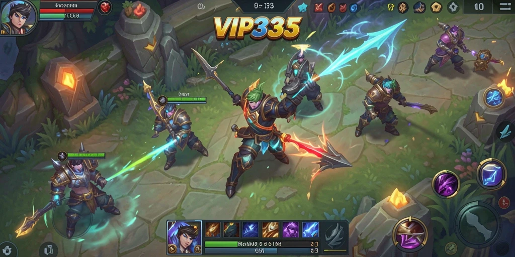 Screenshot gameplay menampilkan aksi seru dalam pertempuran MOBA.