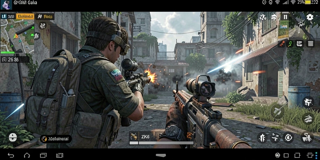 Screenshot gameplay ZK6 menunjukkan aksi tembak-menembak intensif.