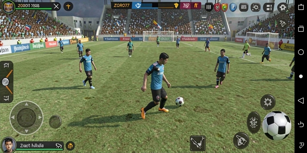 Tampilan utama ZORO77 yang menampilkan aksi seru gameplay sepak bola.